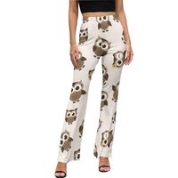 Cute Brown Owl Flare Leggings for Women - High Waist Bell Bottoms, Flare Yoga Pants for Women