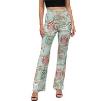 Hand Drawn Owl Flare Leggings for Women - High Waist Bell Bottoms, Flare Yoga Pants for Women Black