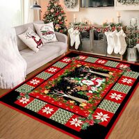 Fouiunler Vintage Christmas Area Rug,3x4ft,Snowflake Xmas Tree Checkered Rug,Winter Decorate Print S