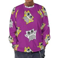 VOSERY Quirky Owl Purple Sweatshirt for Men, Crewneck Mens Hoodies, Long Sleeve Pullover Sweaters Ca