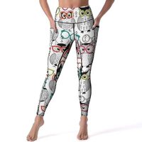 High Waisted Leggings for Women, Owl with Glasses Soft Yoga Pants Workout Leggings with Pockets Blac