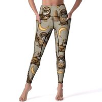 High Waisted Leggings for Women, Moon Stars Owls Soft Yoga Pants Workout Leggings with Pockets Black