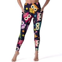 High Waisted Leggings for Women, Cartoon Cute Colorful Owls Soft Yoga Pants Workout Leggings with Po