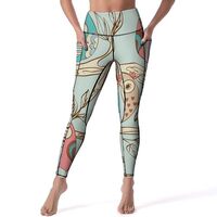 High Waisted Leggings for Women, Hand Drawn Owl Soft Yoga Pants Workout Leggings with Pockets Black