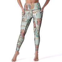 High Waisted Leggings for Women, Cute Owl Soft Yoga Pants Workout Leggings with Pockets Black