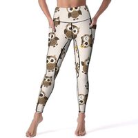 High Waisted Leggings for Women, Cute Brown Owl Soft Yoga Pants Workout Leggings with Pockets