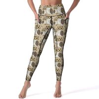 High Waisted Leggings for Women, Owls Pattern Soft Yoga Pants Workout Leggings with Pockets Black