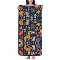 HFDERW Owl Rabbit Bird Fox Beach Towels Microfiber Coral Velvet Towel for Bathroom Swimming Pool Cor