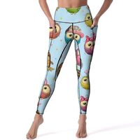 Cute Cartoon Colorful Owls Leggings for Women, High Waisted Soft Yoga Pants Workout Leggings with Po