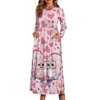 Frymappies Valentines Day Dress for Women Long Sleeve Dresses Maxi Dress Loose Crewneck T Shirt Dres