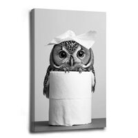 Owl Canvas Painting Prints Funny Owl On Paper Toilet Art Decor Black And White Humor Animal Picture 