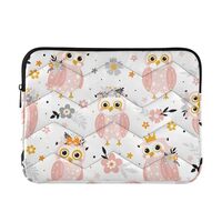 OTVEE Laptop Sleeves Cute Pink Owls Flowers Quilted Briefcase Protective Case Laptop Bags for 13-14 