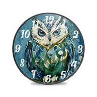 WOIWB Owl Painting Wall Clock 9.5 Inch Round Quiet Decorative Desk Clock for Bedroom Living Room Kit