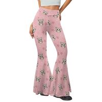 Animepark Owl Star Pink Women's Yoga Leggings High Waist Dancing Sports Bell Bottom Pants for L