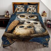 Prysmic Owl Quilts All Season Comforter Set - Queen Size, Owl Family Bedding Set with Duvet Cover fo