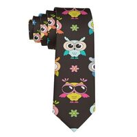 MZERSE Men Teens Youth Woven Ties Compatible with Cute Colorful Owls Black Necktie, Polyester Skinny