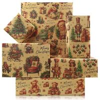 Retro Christmas Kraft Wrapping Paper,4 Sheets Xmas Folded Wrapping Paper Nutcracker Santa Claus Owl 