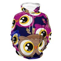 Big Eyes Owl Pattern Hoodies for Men 3D Print Pullover Hooded Drawstring Loose Sweatshirt with Big P