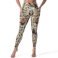 Colorful Flowers Owls Pattern High Waisted Leggings for Women Soft Yoga Pants for Workout Athletic S