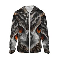 Dwrepo UPF 50+ Owl Eyes Print Sun Protection Hoodie Jacket Full Zip Long Sleeve Sun Shirt XX-Large B