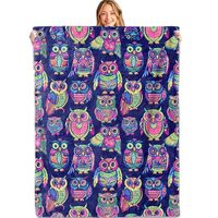 MIEPOS Colorful Owl Throw Blanket,40x50in,Soft,Lightweight Flannel,Neon Bird Dark Blankets - Gifts f