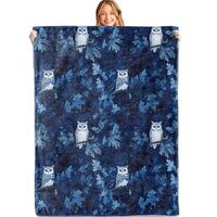 MIEPOS Night Owl Throw Blanket,50x60in,Soft,Lightweight Flannel,White Bird and Midnight Blue Foliage