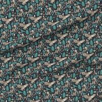 Spoonflower Fabric - Woodland Forest Owls Dark Blue Green Brown Wildlife Fern Botanical Printed on P