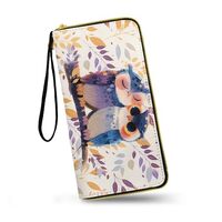 Jolamirel Forest Owl Birds Women's Zipper Clutch Long Wallet, Owls On Tree Print PU Leather Lar