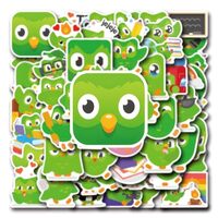 56pcs Duolingo Owl Stickers for Waterproof Vinyl Cartoon Language Practice Stickers Children and Tee