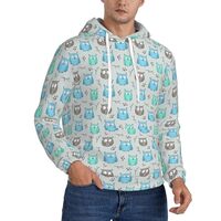 Xiso Ver Owl Mens Hooded Pullover Drawstring Hoodeds Sweatshirts with Pocket