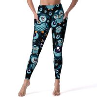 Cartoon Owl Leggings with Pockets for Women High Waisted Workout Yoga Pants