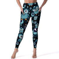 Womens Cartoon Owl Workout Leggings High Waisted Gym Yoga Pants with Pockets