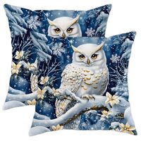 Winter Owl Throw Pillow Covers, White Snowy Owl Cushion Case, Holiday Christmas Decor Soft Velvet Pi