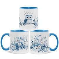 Personalized Choose Name Owl Design Mug 11oz 15oz, Cute Owl With Flower Full Wrap Cup, Custom Beauti