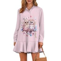 Brosoneto Women's Shirt Dress Casual V Neck Button Down Long Sleeve Midi Dress Owl Floral Print