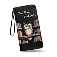 Jolamirel Owl Bird Bookshelf Wallets Women Phone Clutch with Wristlet, Novelty Wise Owls Print Leath