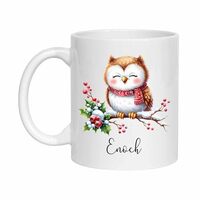 Owl Wearing A Scarf Coffee Cup, Personalized Owl Christmas Cups Gift For Owl Lovers, Owl Winter Trav