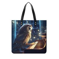 Owl Playing The Piano Tote Bags PU Leather Top Handle Satchel Handbags Shoulder Bags Travel Purse fo