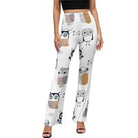 Quirky Doodle Owl White Flare Leggings for Women Tummy Control - Wide Leg Bell Bottom, Bootcut Yoga 