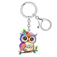 OUSIO Acrylic Cute Owl Keychain Colorful Cartoon Owl Night Bird Animals Key Ring For Women Party Gif