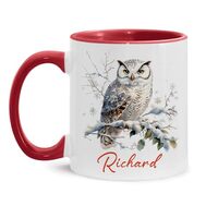 Personalized Owl Bird Design Mug, Custom Name Christmas Accent Cup, Customized Winter Ceramic Mug, O