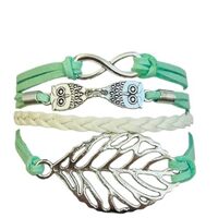 BlingNuts Green Multilayer Braided Leather Wrap Bracelet for Women Sideways Infinity Leaf Owl Wristb