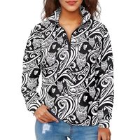 Irisjudy Bohemia Owl Totem Plus Size Sweatshirts for Women Black White Hawaii Geometric Long-sleeve 