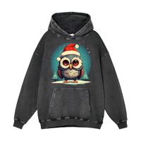 DUODUO Men's Acid Washe Graphic Hoodies Oversized Christmas owls Streetwear Vintage Pullover To