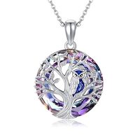 AXOMY Owl Necklace 925 Sterling Silver Tree of Life Necklace With Crystal Owl Pendant Tree of Life J
