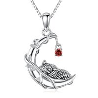YAFEINI Owl Necklace for Women 925 Sterling Sliver Owl Crescent Moon Pendant Necklace Jewerly Animal