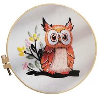 Embroidery Kit for Adults Beginners Starter Stitch Kit with Brown Owl Pattern Handmade Needlepoint K