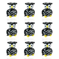 KitBeads 10Pcs Lamwork Owl Beads Handmade Bumpy Glass Bird Animal Beads Black Night Owl Beads for Je