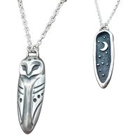 Lucky Silver Owl Necklace, Retro Owl Moon Clavicle Chain, Oxidized Vintage Owl Pendant with Moon and