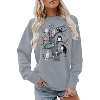 Heevina Cats Mom Christmas Sweatshirts For Women Cat Tree Dog Owls Printed Crewneck Long Sleeve Swea